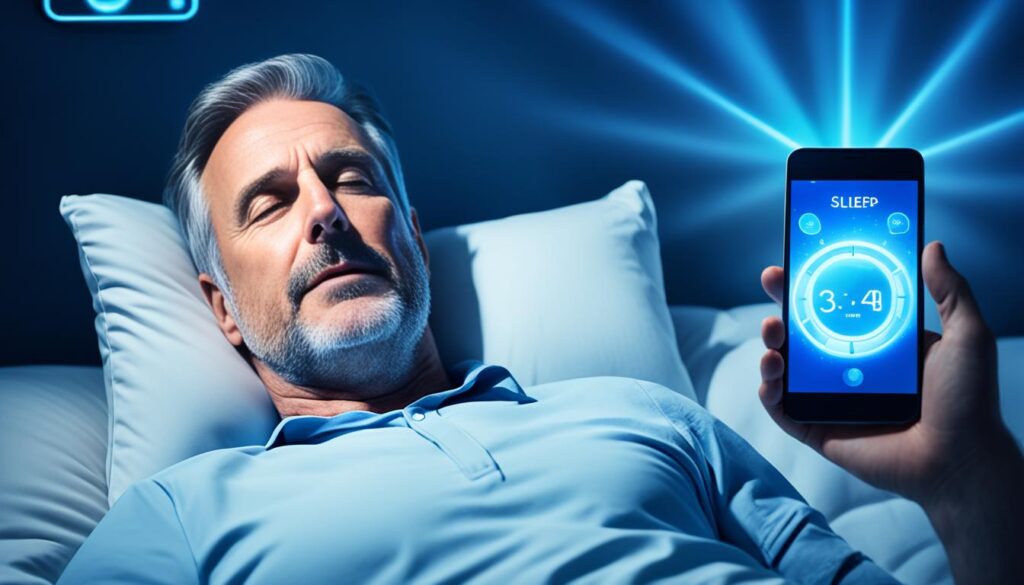 Middle-aged man using AI sleep coaching app