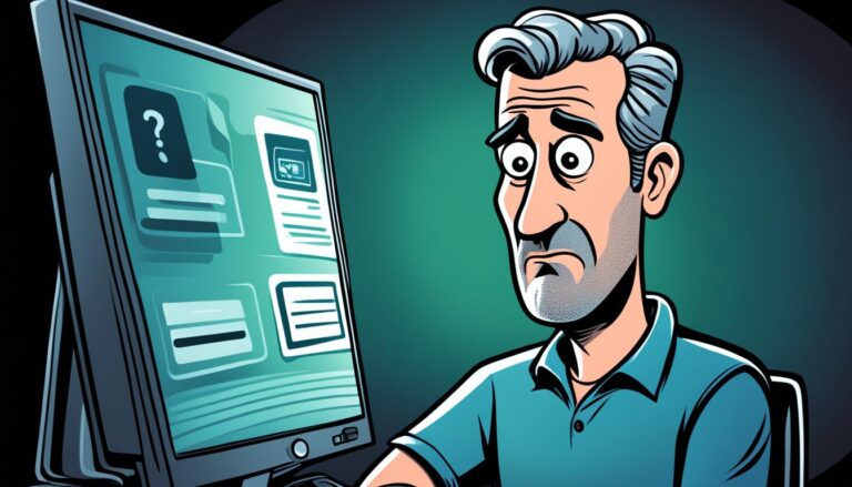 AI-generated illustration of a gray-haired man looking at a computer screen.