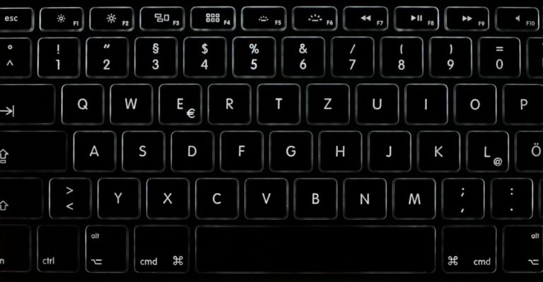 Close-up of the keys on a laptop keyboard.