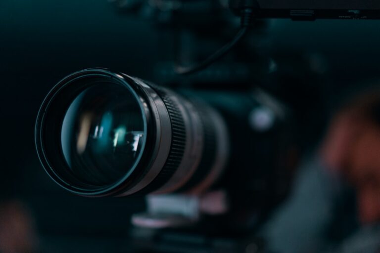 Close view of a video camera lens