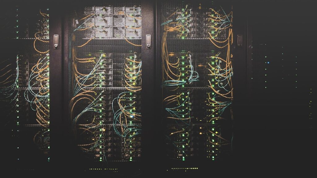 Network equipment and cables inside server racks
